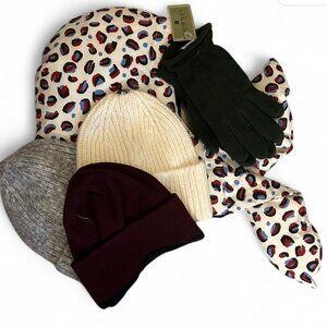 Winter Accessory Bundle – 3 Beanies, Gloves & Leopard Scarf